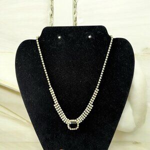 17" fashion jewelry necklace with imitation diamonds and a square black stone